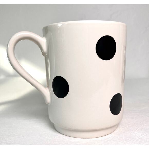 Kate Spade Polka Dot Coffee Mug LENOX Ceramic White Black Tea Cup Whimsical Fun - Picture 1 of 4